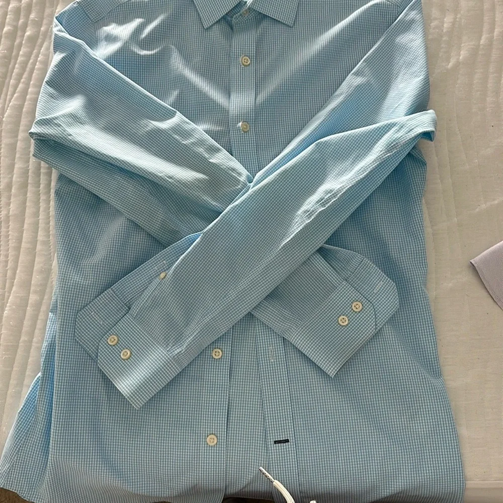 Banana Republic Light Blue Checkered Dress Shirt